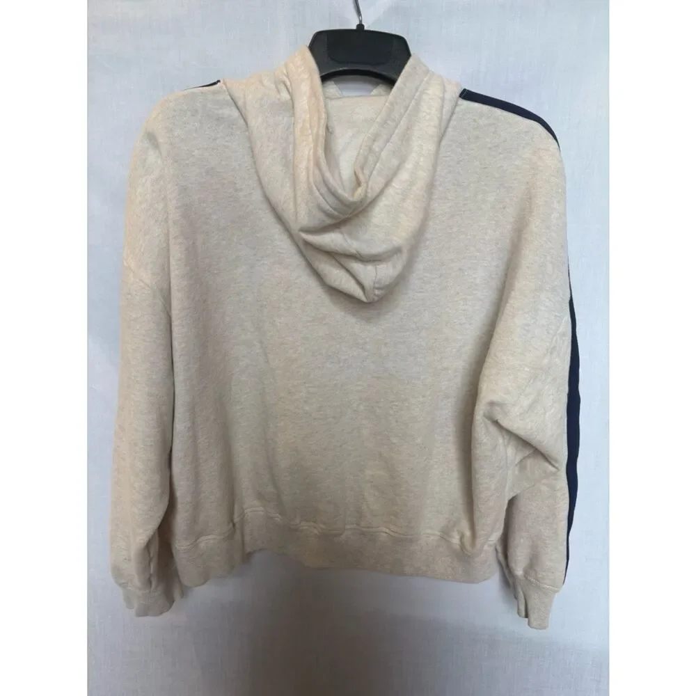 PINK Women's Cream Hoodie Sweatshirt w/ Navy & Lavender Stripe Pullover Size XL